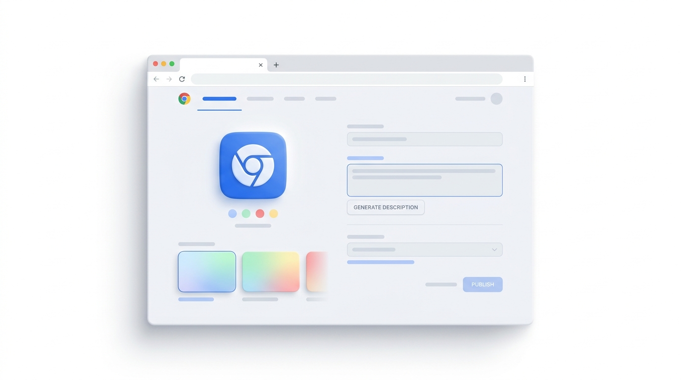 Extino generating a Chrome extension store listing, icon, and screenshots in a browser